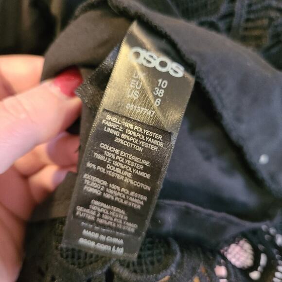 Asos Black Floral Crochet Overlay Dress Size 6 - Picture 5 of 14
